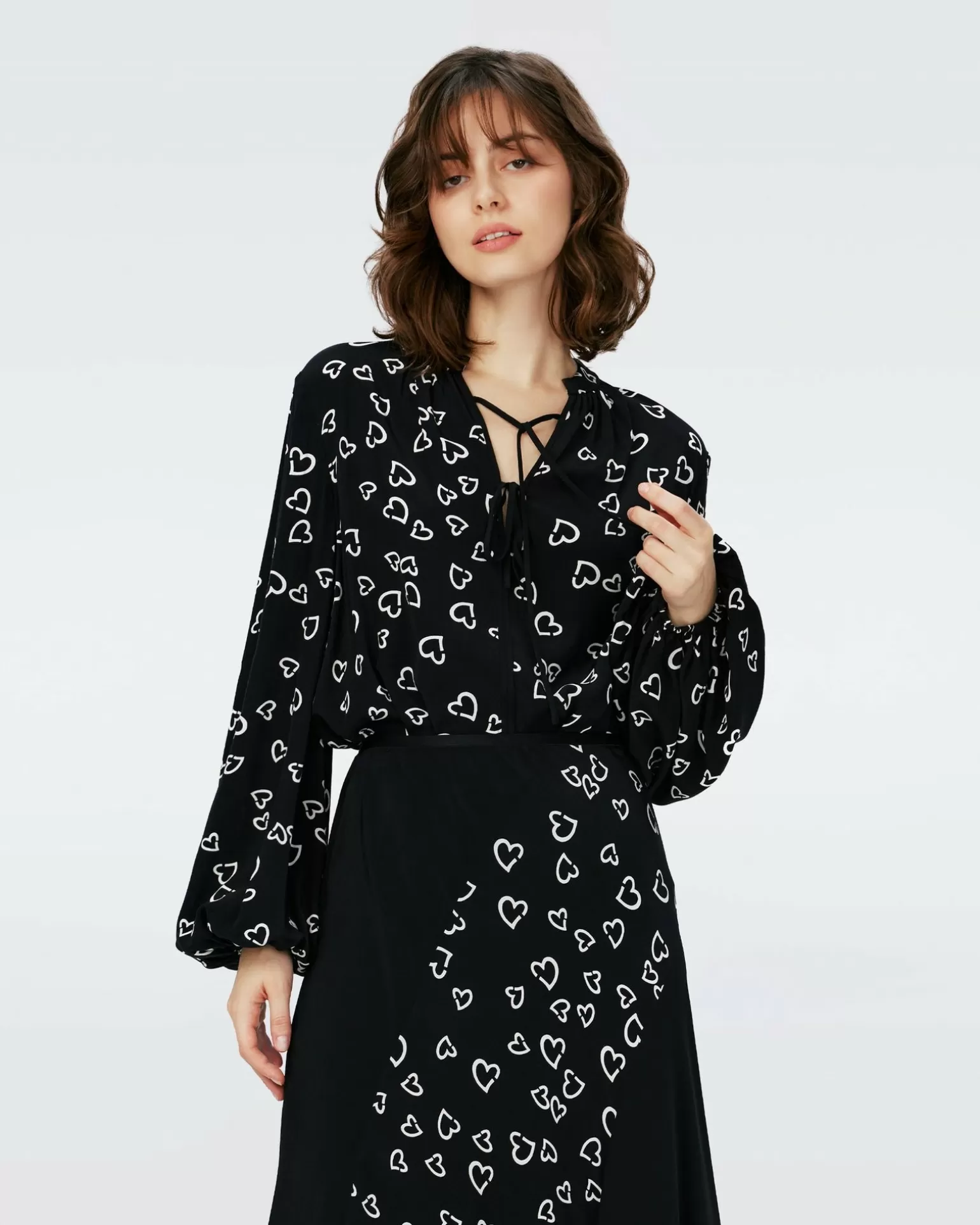 Dvf Ginny Two Blouse In Small Hearts/Blk^Diane von Furstenberg New