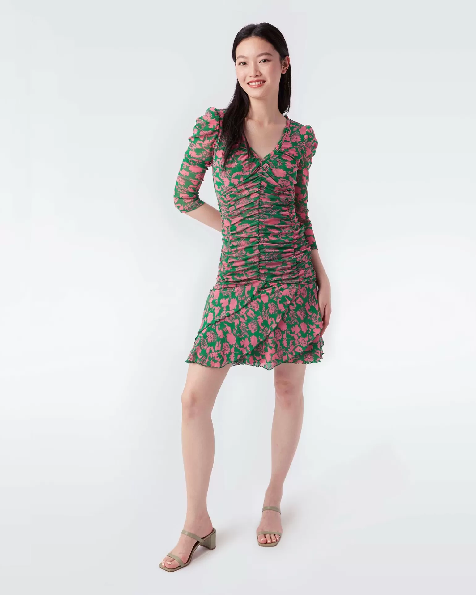 Marcelle Pleated Mesh Dress In Billiard Green Begonia Leaves^Diane von Furstenberg Cheap