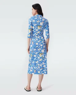 Abigail Silk Jersey Midi Wrap Dress In Signature Blue Fortuna