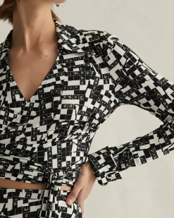 Bobbie Wrap Top In Tiny Dvf 50Th Crossword Black
