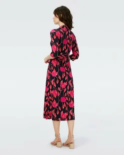 Dvf Abigail Midi Dress In Lantern Leaves Posion Pk Lg