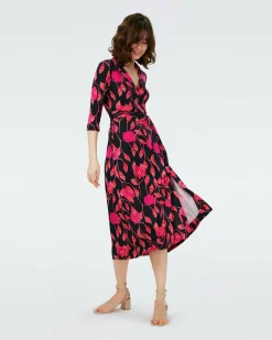 Dvf Abigail Midi Dress In Lantern Leaves Posion Pk Lg