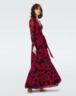 Dvf Anne Dress In China Vine Poison Pink Lg