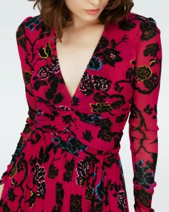 Dvf Anne Dress In China Vine Poison Pink Lg