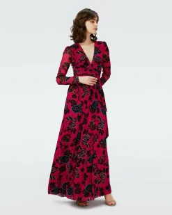 Dvf Anne Dress In China Vine Poison Pink Lg