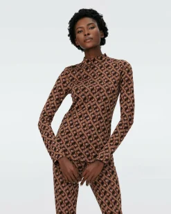 Dvf Birdie Top In Tarot Maze Blk Coffee