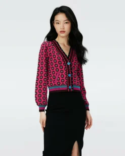 Dvf Bryant Cardigan In Flwer Tie Poison Pink