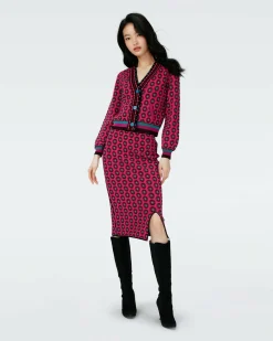 Dvf Bryant Cardigan In Flwer Tie Poison Pink