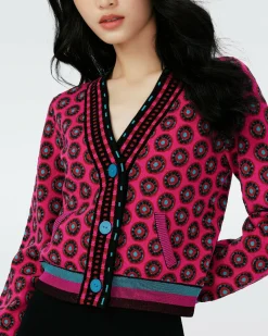 Dvf Bryant Cardigan In Flwer Tie Poison Pink