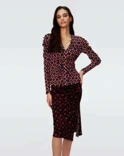 Dvf Dariella Reversible Skirt In Heart Leaves Blk/Dia Cubes Pk