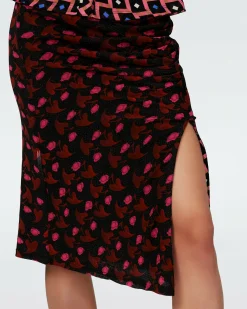 Dvf Dariella Reversible Skirt In Heart Leaves Blk/Dia Cubes Pk