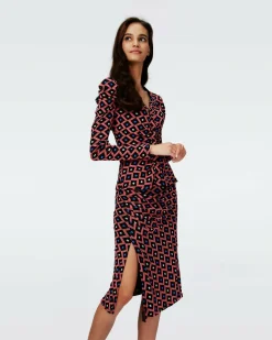 Dvf Dariella Reversible Skirt In Heart Leaves Blk/Dia Cubes Pk