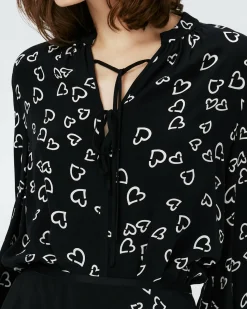 Dvf Ginny Two Blouse In Small Hearts/Blk
