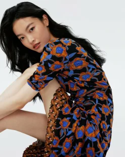 Dvf Koren Reversible Dress In Oracle R/Tarot Maze Blk Coffee