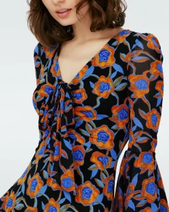 Dvf New Shauna Dress In Oracle Rose Sm Blk Coffee