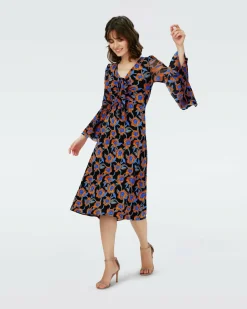 Dvf New Shauna Dress In Oracle Rose Sm Blk Coffee
