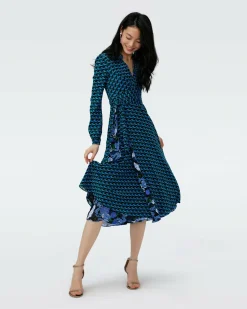 Dvf Phoenix Reversible Dress In Dragon Dance/3D Cube Emerald