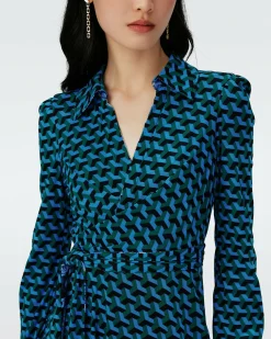 Dvf Phoenix Reversible Dress In Dragon Dance/3D Cube Emerald