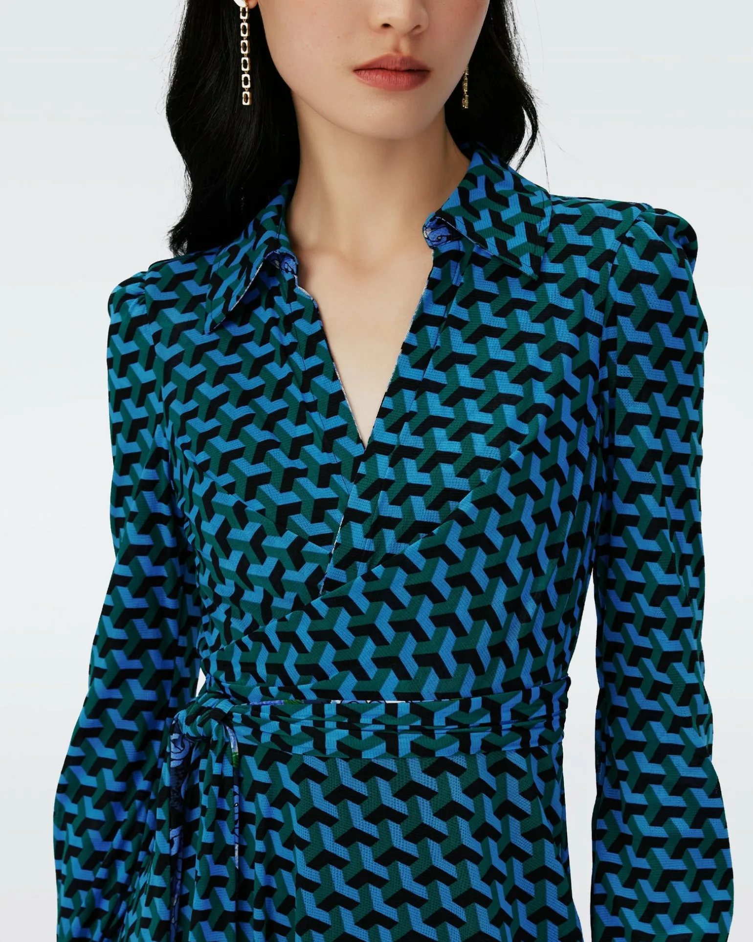 Dvf Phoenix Reversible Dress In Dragon Dance/3D Cube Emerald