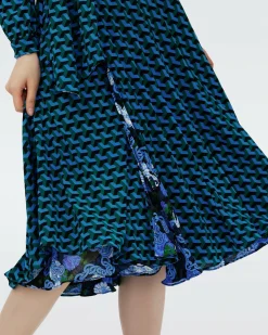 Dvf Phoenix Reversible Dress In Dragon Dance/3D Cube Emerald