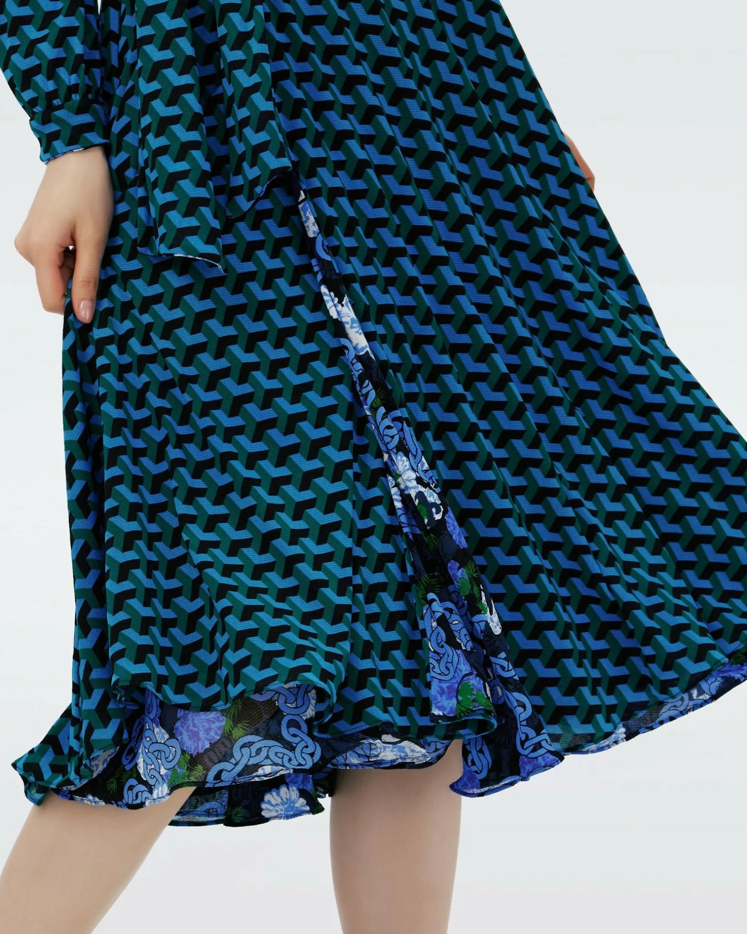 Dvf Phoenix Reversible Dress In Dragon Dance/3D Cube Emerald