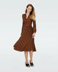 Dvf Phoenix Reversible Dress In Oracle R/Tarot Maze Blk Coffee