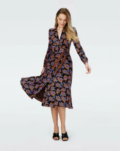 Dvf Phoenix Reversible Dress In Oracle R/Tarot Maze Blk Coffee