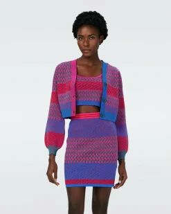 Dvf Rema Cardigan In Multicolor Zigzag Strip Pk/Bu
