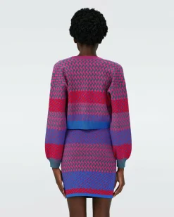 Dvf Rema Cardigan In Multicolor Zigzag Strip Pk/Bu