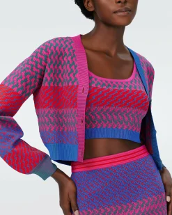 Dvf Rema Cardigan In Multicolor Zigzag Strip Pk/Bu
