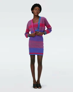 Dvf Rema Cardigan In Multicolor Zigzag Strip Pk/Bu