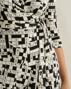 Julian Silk Jersey Wrap Dress In Tiny Dvf 50Th Crossword Ivory